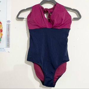JOE FRESH Color Block Halter One Piece Swimsuit XS